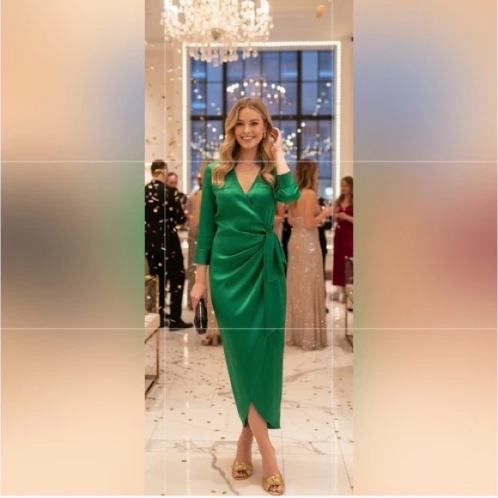NWT $725 L'agence Kadi Long Wrap Silk Dress In Green